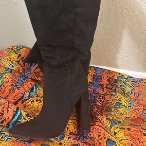 Black Faux Suede Heeled Boots